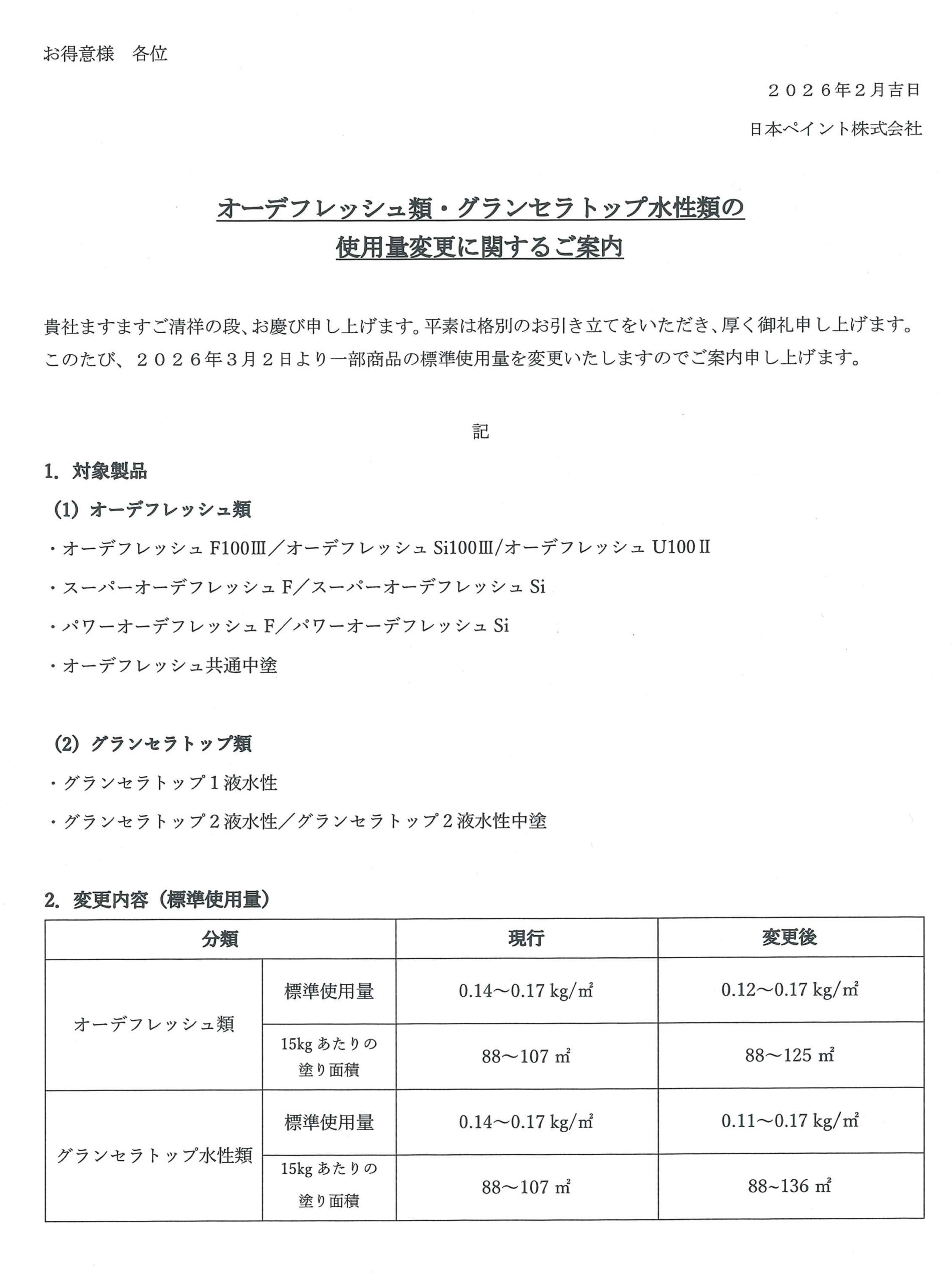 「オーデフレッシュ類・グランセラトップ水性類使用量変更のお知らせのサムネイル」